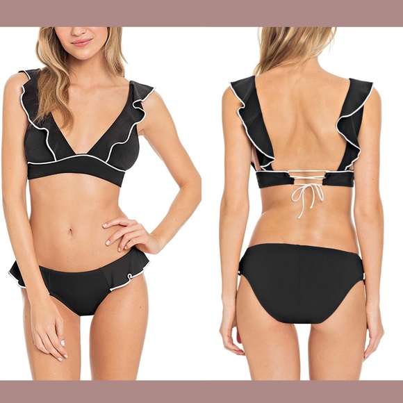 Robin Piccone Black Ruffle Bikini - Picture 1 of 14